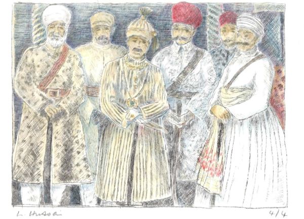 'The last Nizam of Hyderabad surrounded by his courtiers' by Laurie Hussain, Banbury u3a