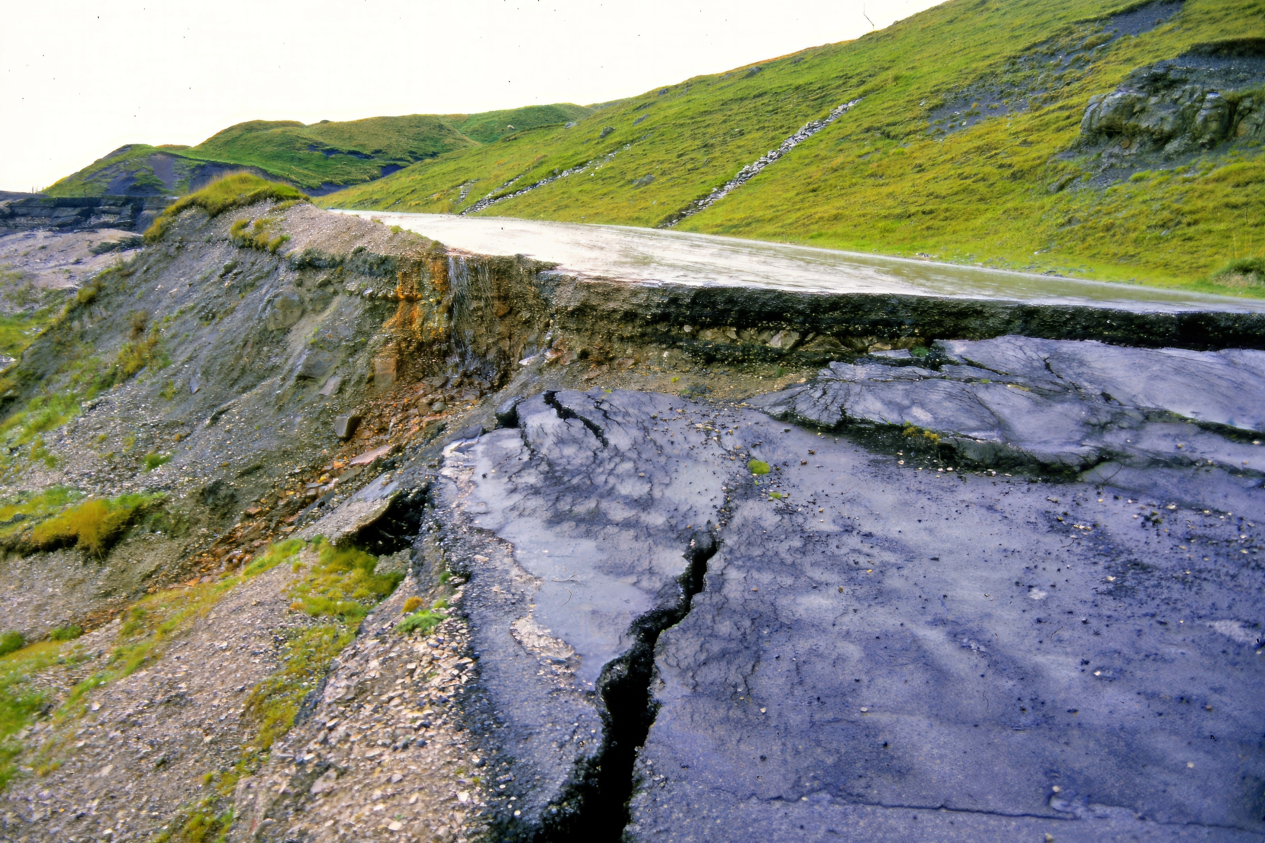 land sliding next to a road