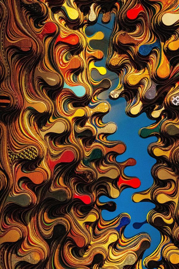 swirly patterns made of wood. multi coloured