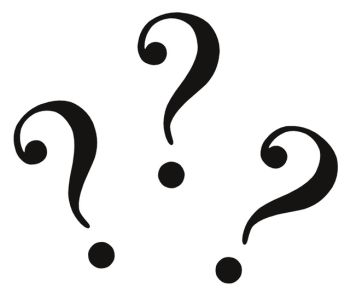 3 black question marks 