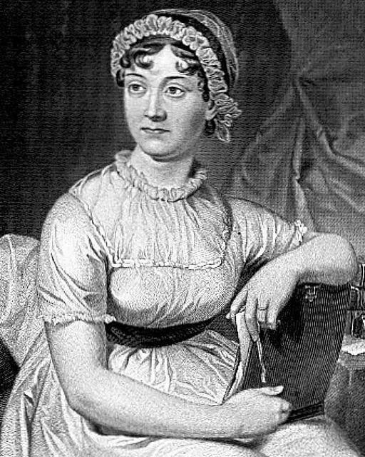 black and white illustration of woman in old fashioned dress and bonnet